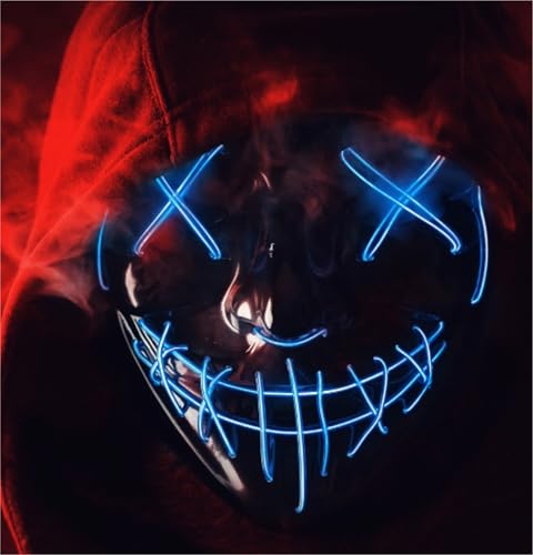 FASCHINFEVER Maschera LED Purge – Maschera controllabile per Halloween, Carnevale e Carnevale come costume per uomo e donna (colori assortiti) (blu)