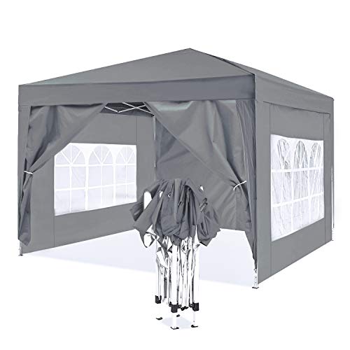 ISE Gazebo 3x3, Gazebo Pieghevole, Gazebo 3x3 Pieghevole Impermeabile, Robusto UV50+,Tende per Eventi e Tendoni, Tenda per Giardino/Feste/Campeggio/Festival/Birra/Picnic/Matrimonio (Grigio)