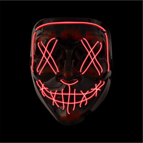 Maschera di Halloween Purge LED – Maschera controllabile per Halloween, Carnevale e Carnevale come costume e dispiacimento per uomo e donna (colori assortiti) (rosso)