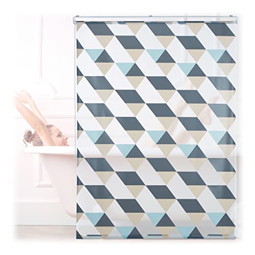 Relaxdays Tenda da Doccia, 120x240, Design Triangoli Moderno, Rullo Flessibile, Vasca da Bagno & Finestra, Multicolore