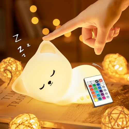 Luce Notturna Bambini, 16 RGB Colori+Telecomando+Ricaricabile Luce Notturna Bambini Portatile & Senza Fili, Lampada Gatto Luce Notturna Cameretta Bambina,Luce Notturna Bambini Lucina Notte Bambini LED