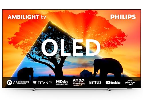 Philips Ambilight 55OLED769 4K OLED Smart TV - Display 55’’ con P5 AI Perfect Picture Ultra HD, Titan OS TV, Dolby Vision e Dolby Atmos Sound, Funziona con Alexa e Google Assistant - Cornice metallica