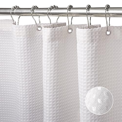 VANZAVANZU Tenda da Doccia per Bagno con Ganci in Metallo Tenda da Doccia in Tessuto Waffle Tenda da Bagno Resistente per Vasca da Bagno, Doccia, Resistente all'Acqua - 182 x 182 cm (Bianco)