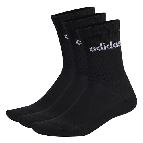 adidas Linear Crew Cushioned Socks 3 Pairs Calzini, Black / White, 42-45 Unisex - Adulto