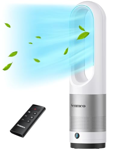 Senmeo Ventilatore a Torre Senza Pale da 55 cm, Ventilatore a Colonna Silenzioso con Telecomando, 8 Velocità, Oscillazione a 90°, Timer da 9 Ore, Display LED, Ventilatore Potente per Camera, Ufficio