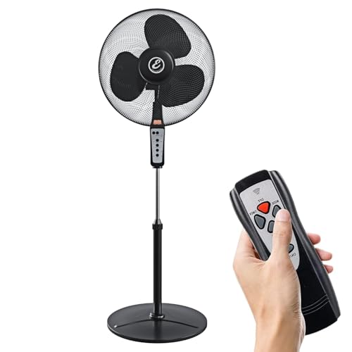 Ventilatore A Piantana Potente Da 50W Per Pavimento Pale Da 40 Cm Silenzioso Con Timer 3 Velocità Oscillante Altezza e Inclinazione Regolabili E Telecomando per Controllo A Distanza Colore Nero