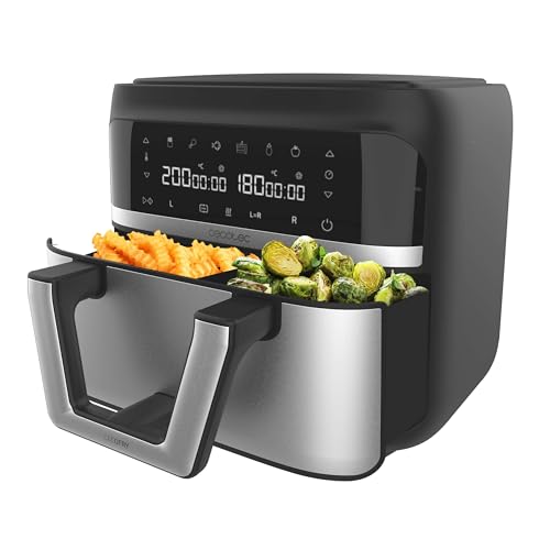 Cecotec Friggitrice ad Aria 9 Litri - Air Fryer Cecofry Dual 9000. 2850W, Dietetica e Digitale, Pannello Tattile, Divisibile in 2, Temperatura Doppia e Regolabile, 6 Modalità, Tecnologia PerfectCook