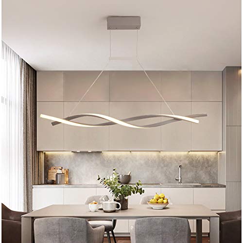 LAIDEPA Lampada a Sospensione LED Dimmerabile con Telecomando Luce Pendente Moderno Creativo Spirale Design Lampadario per Isola della Cucina Bar Sala da Pranzo Salotto Loft,Gray,L120CM