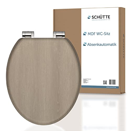 SCHÜTTE Sedile WC moderno con abbassamento automatico in legno | sedile WC con coperchio | anima in legno coperchio WC con motivo (carico massimo degli occhialini 175 kg) | legno