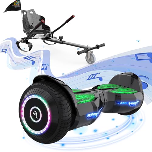 Hoverboards con Sedile, Hoverboards Go-Kart da 6,5”, Scooter Auto-Bilanciato per Bambini con Altoparlante Bluetooth, App e Luci LED