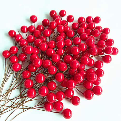 FEPITO 150 PCS Mini 10 mm Artificiale Bacche di Agrifoglio Decorazioni Albero di Natale Ancora Ciondolo Mestiere Fiore Corona Fai da Te