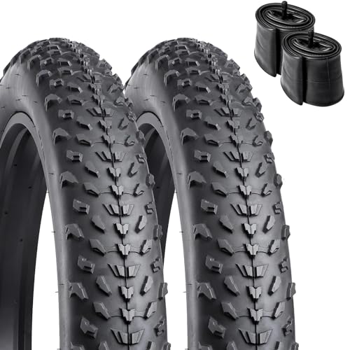 2 COPERTONI 20 X 4.0 X FAT BIKE + 2 CAMERE D'ARIA E-BIKE GOMMA 20'' COPPIA PNEUMATICI TASSELLATO MTB BICI ELETTRICA NERO RIGIDO 20X4.0 (100-406)