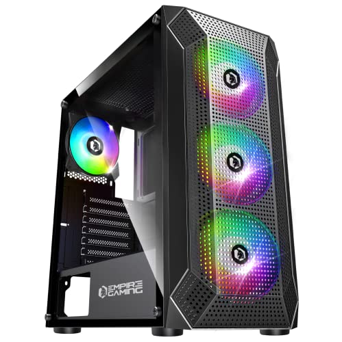 EMPIRE GAMING - Case PC da Gioco Ruby - ARGB Mid-Tower ATX, mATX, ITX -Frontale Mesh -Pannello Laterale in Vetro Acrilico -4 Ventilatori 3 Pins 5 Volt LED RGB Indirizzabile 120 mm -MB Sync- Nero