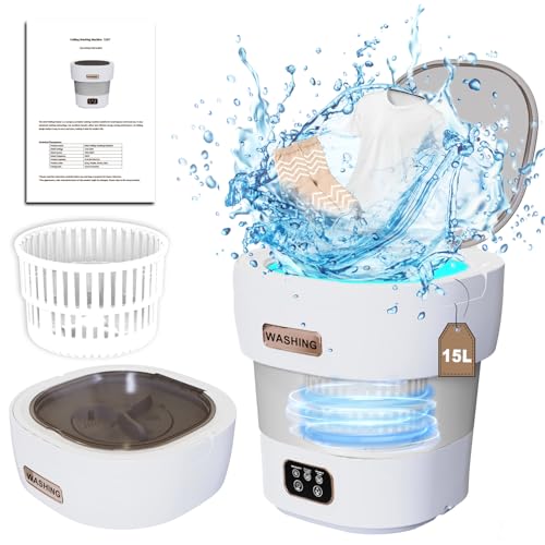 Lavatrice Portatile, 15L 1.8kg Mini Lavatrice Pieghevole con Centrifuga, Portable Washing Machine, 2 in 1 Mini Lavatrice Portatile con Centrifuga, Lavatrice Pieghevole，Viaggi，Dormitor