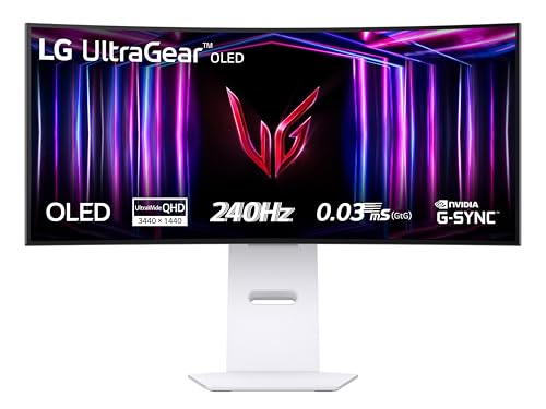 LG UltraGear OLED 34GS95QE Monitor Gaming 34", 21:9 Curvo (800R), WQHD (3440x1440), OLED, 240Hz, 0,03ms (GtG), G-Sync, FreeSync Premium Pro, HDR 400 True Black, HDMI 2.1, DisplayPort, Bianco