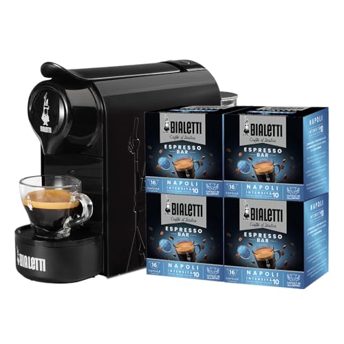 Bialetti Gioia, Macchina Caffè Espresso per Capsule in Alluminio, Incluse 64 Capsule, Fulziona Esclusivamente con Capsule, Nero