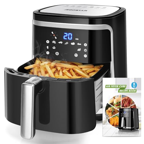 Aigostar 30IBT - Friggitrice ad Aria XXL,1900W, 7L, Air Fryer Senza Olio con 7 Scelte Già Programmate, Pannello Touch a Led, Cestello Removibile anti Aderente, Mantenimento Calore, 20- Ricette, Nero