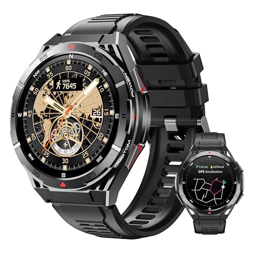 OUKITEL GPS Smartwatch Uomo BT12-1,43" AMOLED Rugged Smart watch Impermeabile con Chiamate Bluetooth,Altezza/Pressione,24H Monitoraggio Orologio Militare Uomo,150+ Modalità Sport per Android iOS