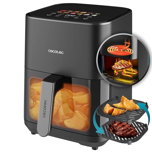 Cecotec Friggitrice ad Aria 4L - Air Fryer Cecofry&Grill Duoheat 4000. 1900W, 3in1: Friggitrice, Grill, Piastra. 10 Menù, Doppia Temp 40-200°C, Cottura uniforme e veloce, Cucina sana e gustosa