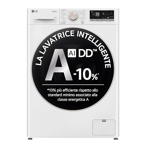 LG AI DD F4R7011TSWG Lavatrice 11kg, a Carica Frontale, Serie R7, Lavatrice Classe A -10%, 1400 giri, TurboWash 360, Vapore su 7 Programmi, Wi-Fi, Libera installazione, Bianco