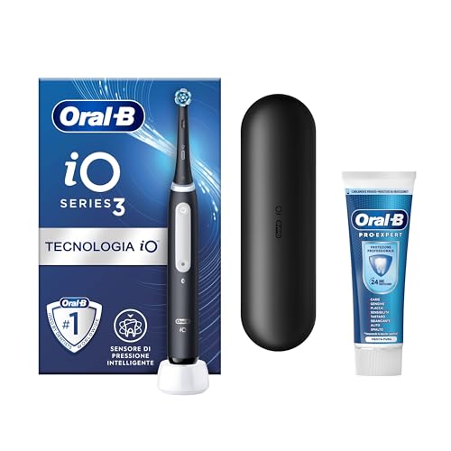 Oral-B Spazzolino Elettrico Ricaricabile iO 3 Nero, 1 Testina Di Ricambio, 1 Custodia Da Viaggio. + Dentifricio Oral-B Pro Expert Protezione Professionale 75ml. 1 Spazzolino