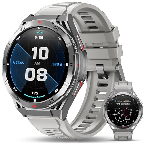 OUKITEL GPS Smartwatch Uomo BT12-1,43" AMOLED Rugged Smart watch Impermeabile con Chiamate Bluetooth,Altezza/Pressione,24H Monitoraggio Orologio Militare Uomo,150+ Modalità Sport per Android iOS