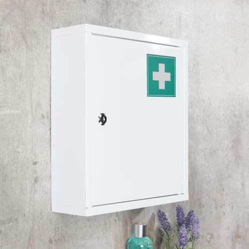 Cassetta Per Pronto Soccorso Anta Apribile Con Serratura a Chiave Incassata a Muro Appensibile Doppia Chiave e Tasselli Inclusi Disponibile in due Colori Rosso e Verde 32x21.5x8 cm